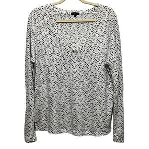 RAILS Sami Drop‎ Shoulder V-neck Linen Blend Tee White Black Leopard Spots LG